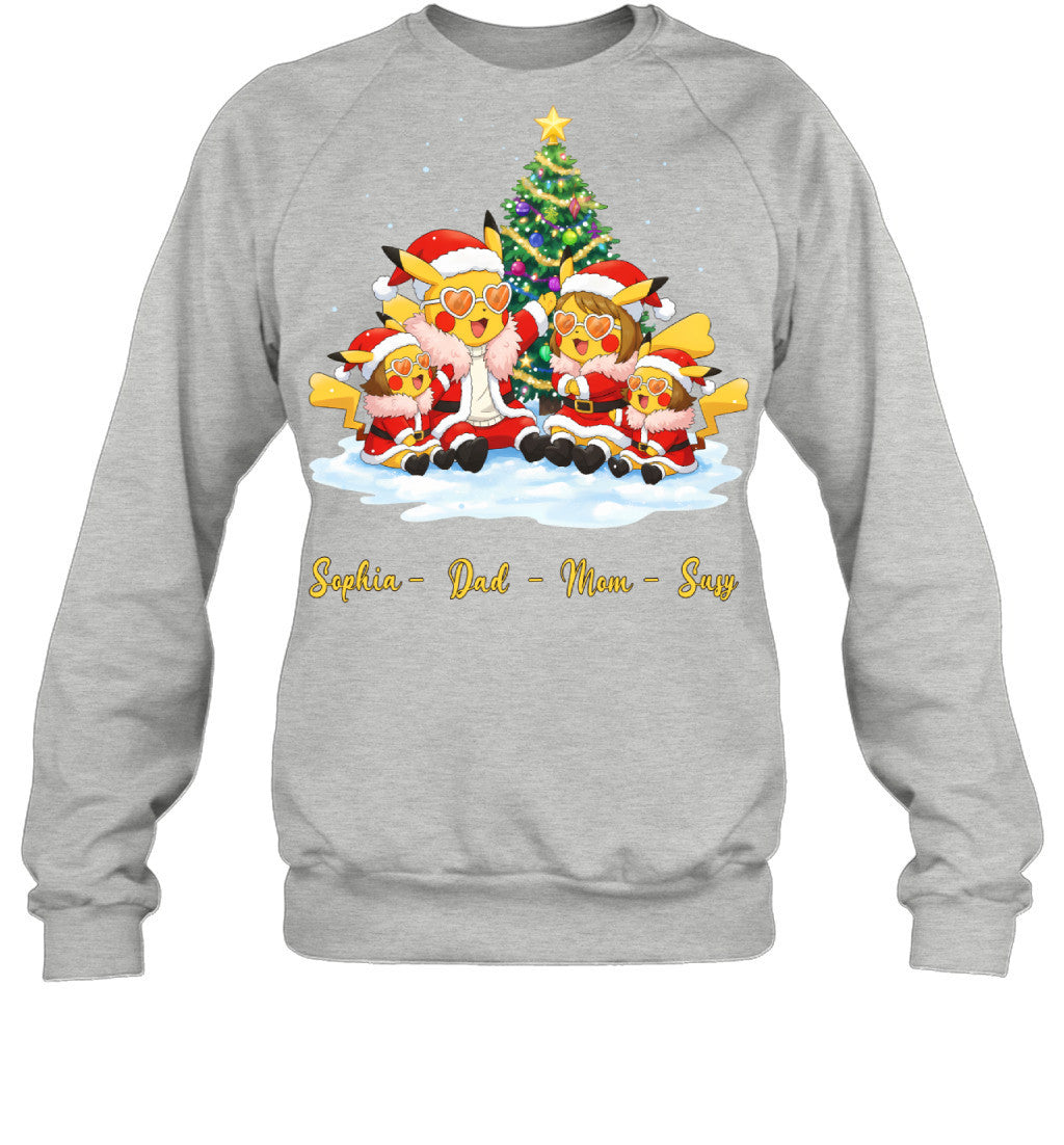 Pikachu x Doflamingo Parents & Daughters Custom Name Christmas T-Shirt for Family