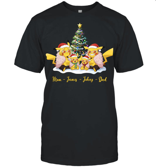 Pikachu x Doflamingo Parents & Sons Custom Name Christmas T-Shirt for Family