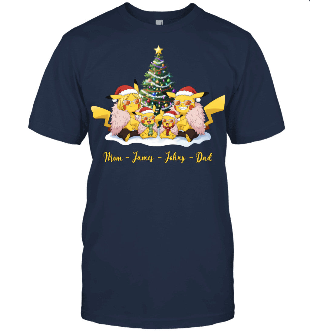 Pikachu x Doflamingo Parents & Sons Custom Name Christmas T-Shirt for Family
