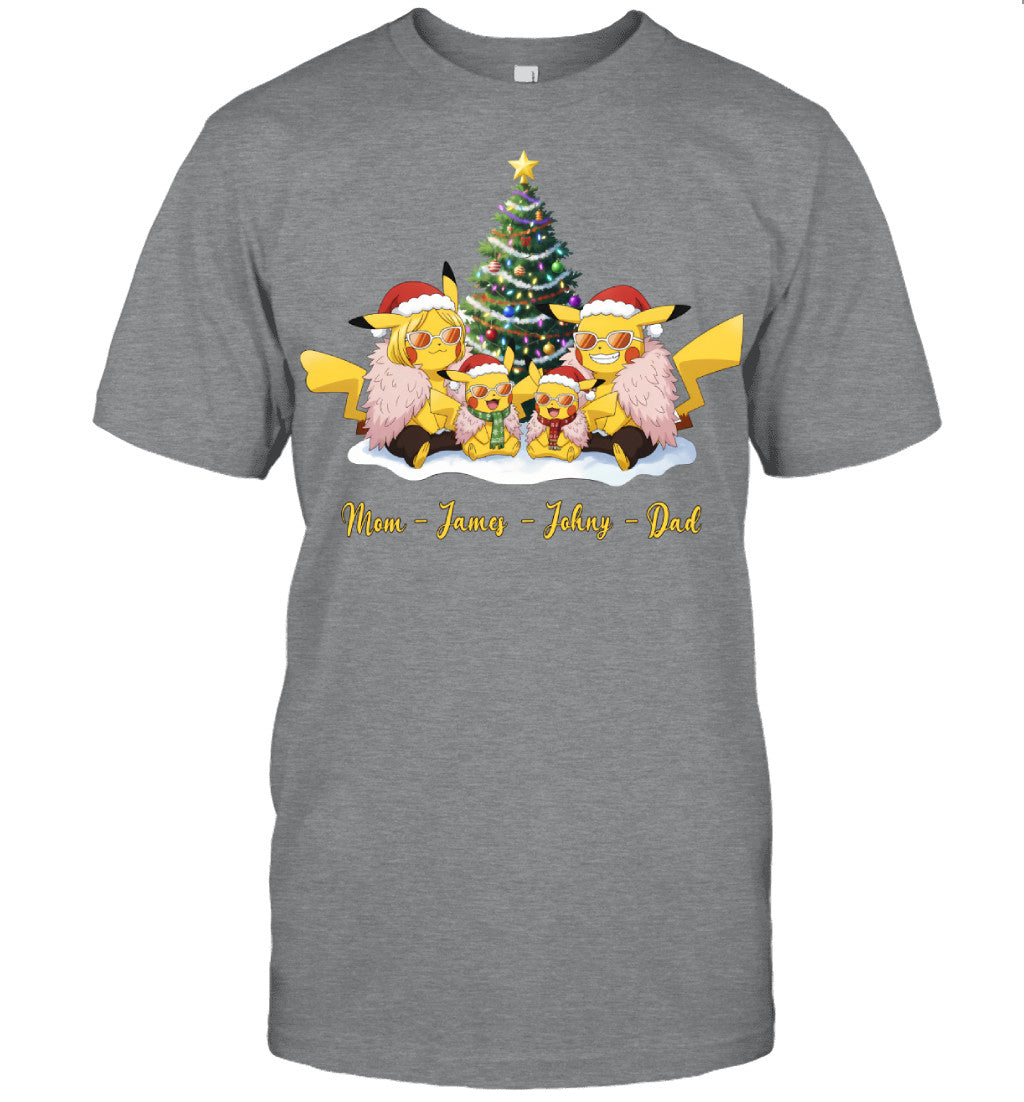 Pikachu x Doflamingo Parents & Sons Custom Name Christmas T-Shirt for Family