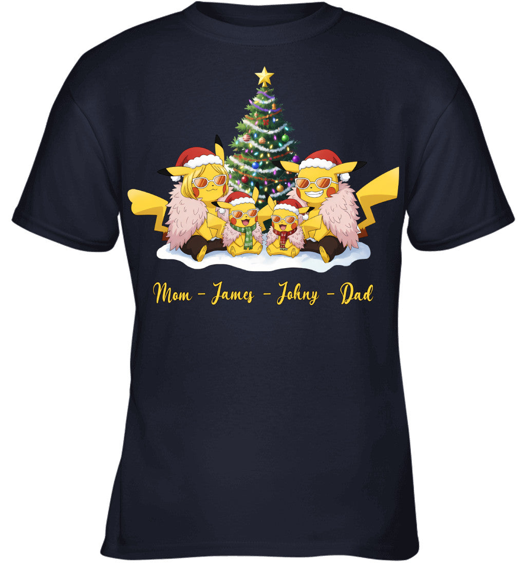 Pikachu x Doflamingo Parents & Sons Custom Name Christmas T-Shirt for Family