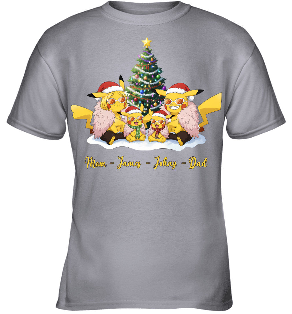 Pikachu x Doflamingo Parents & Sons Custom Name Christmas T-Shirt for Family