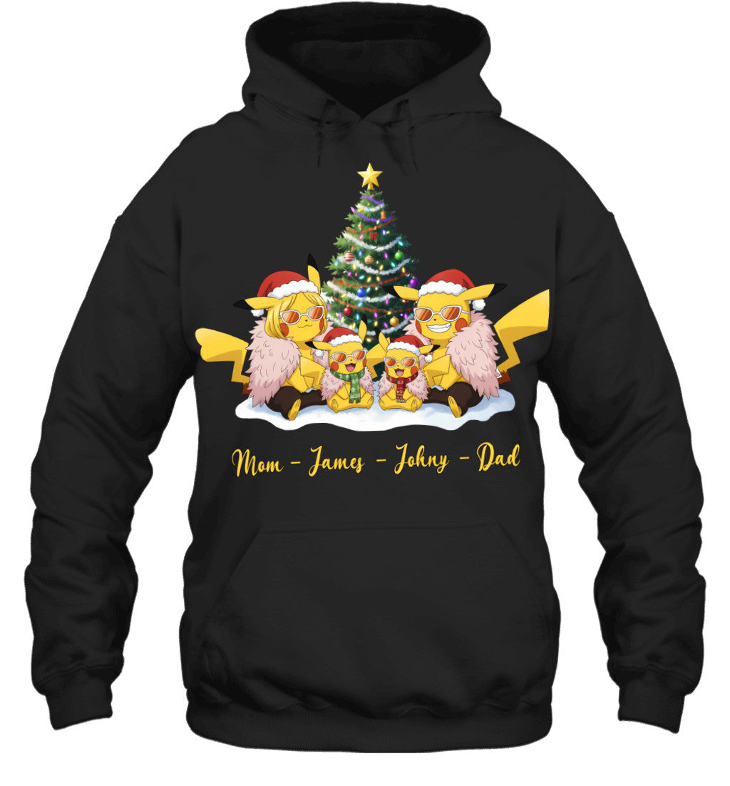 Pikachu x Doflamingo Parents & Sons Custom Name Christmas T-Shirt for Family
