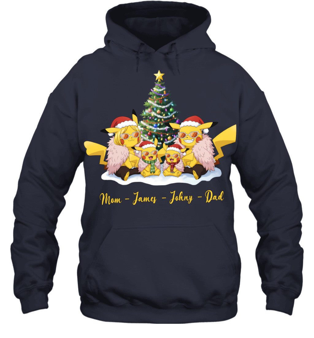 Pikachu x Doflamingo Parents & Sons Custom Name Christmas T-Shirt for Family