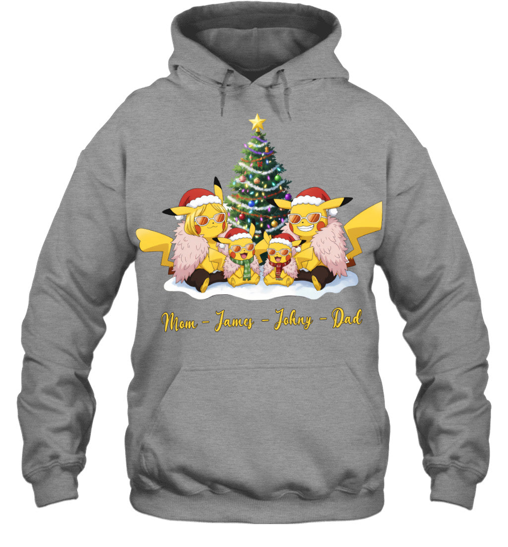 Pikachu x Doflamingo Parents & Sons Custom Name Christmas T-Shirt for Family