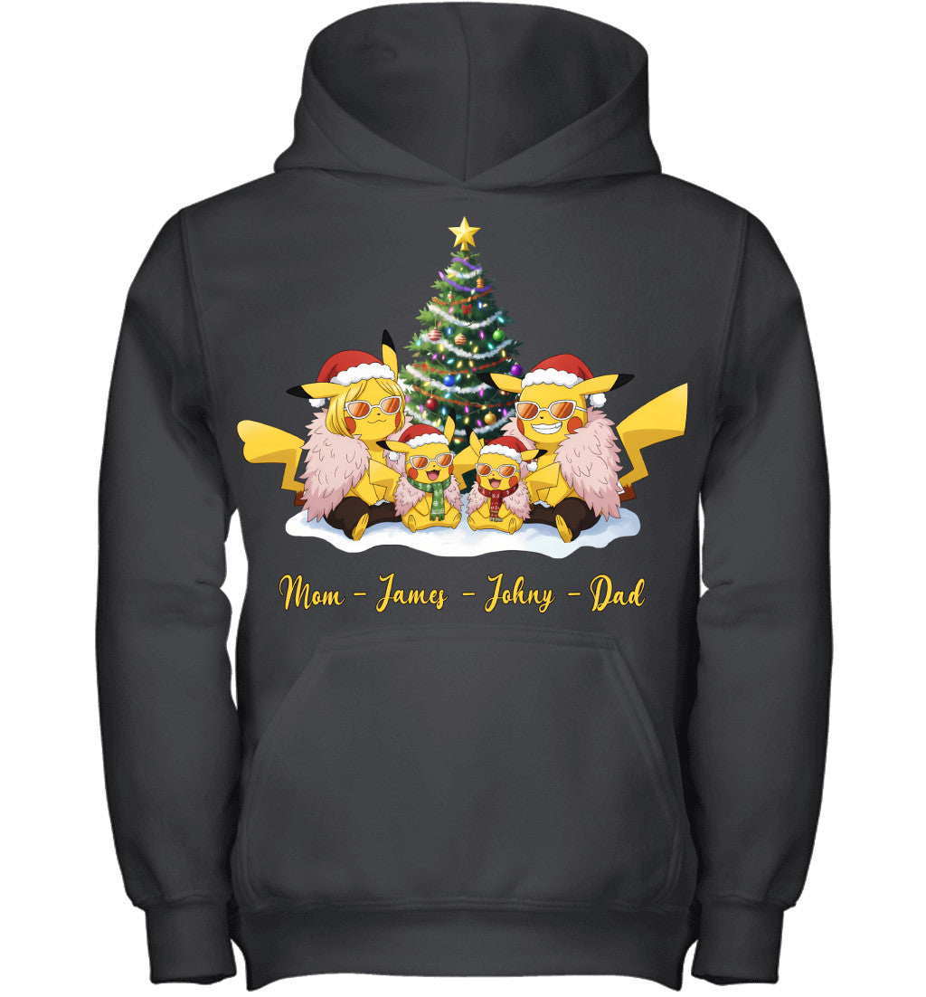 Pikachu x Doflamingo Parents & Sons Custom Name Christmas T-Shirt for Family
