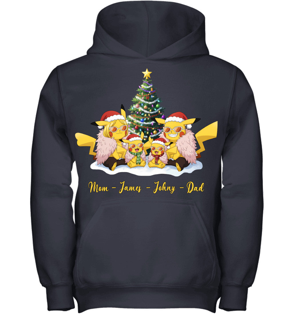 Pikachu x Doflamingo Parents & Sons Custom Name Christmas T-Shirt for Family