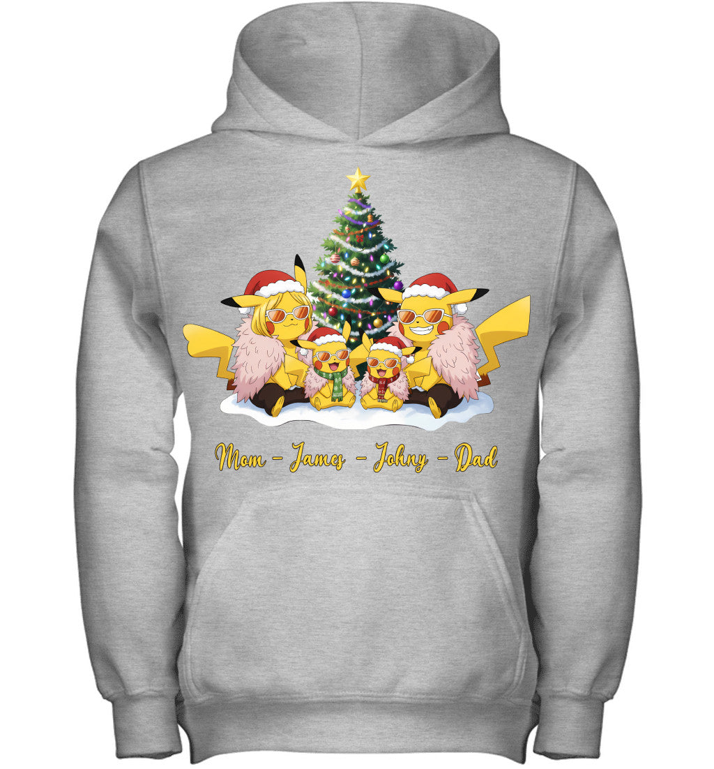 Pikachu x Doflamingo Parents & Sons Custom Name Christmas T-Shirt for Family
