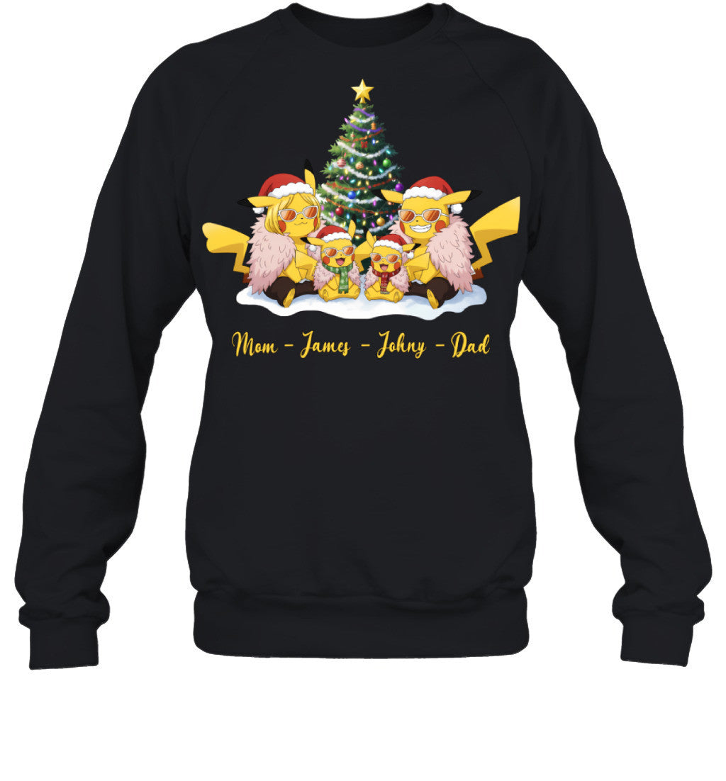 Pikachu x Doflamingo Parents & Sons Custom Name Christmas T-Shirt for Family
