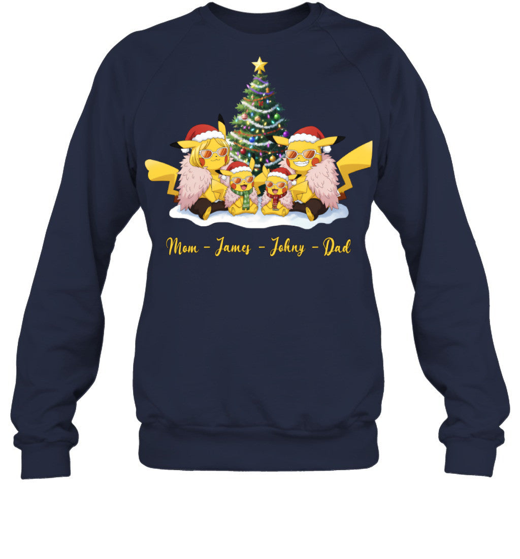Pikachu x Doflamingo Parents & Sons Custom Name Christmas T-Shirt for Family
