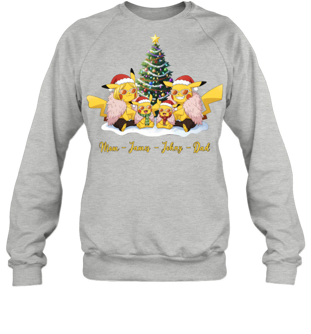Pikachu x Doflamingo Parents & Sons Custom Name Christmas T-Shirt for Family