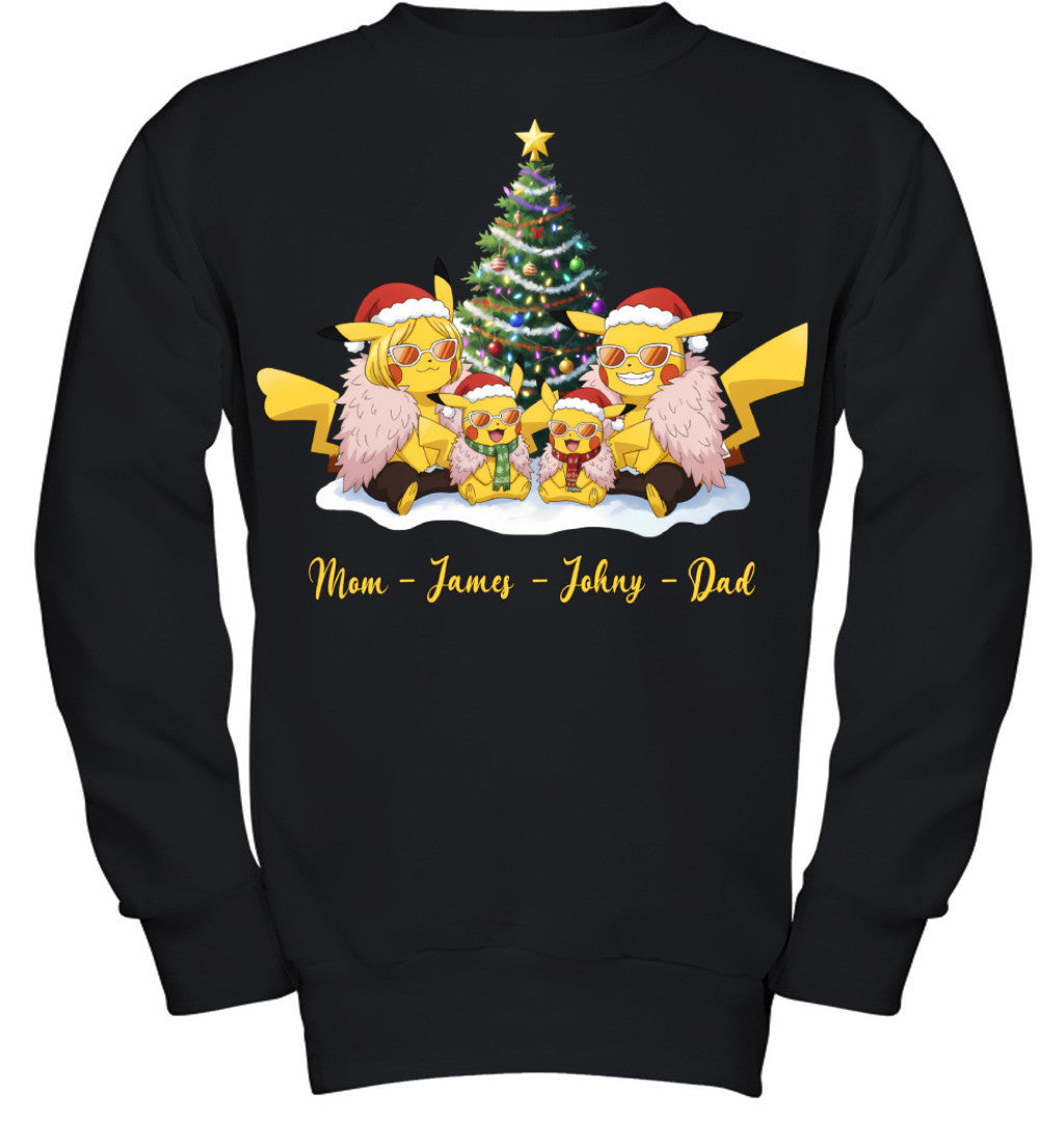 Pikachu x Doflamingo Parents & Sons Custom Name Christmas T-Shirt for Family