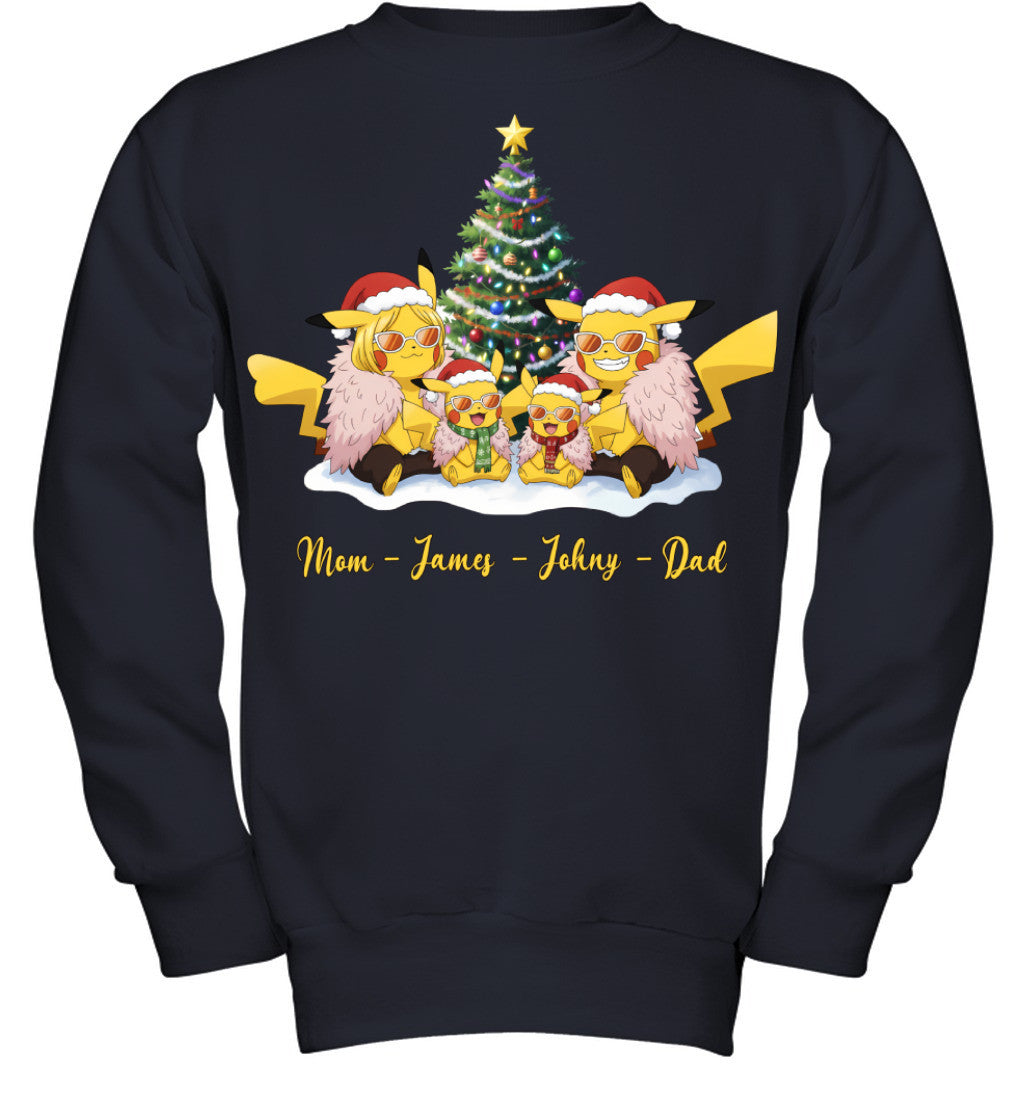 Pikachu x Doflamingo Parents & Sons Custom Name Christmas T-Shirt for Family