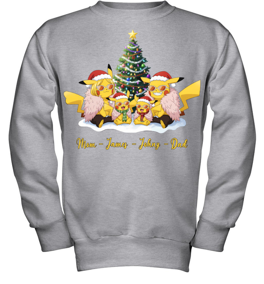 Pikachu x Doflamingo Parents & Sons Custom Name Christmas T-Shirt for Family