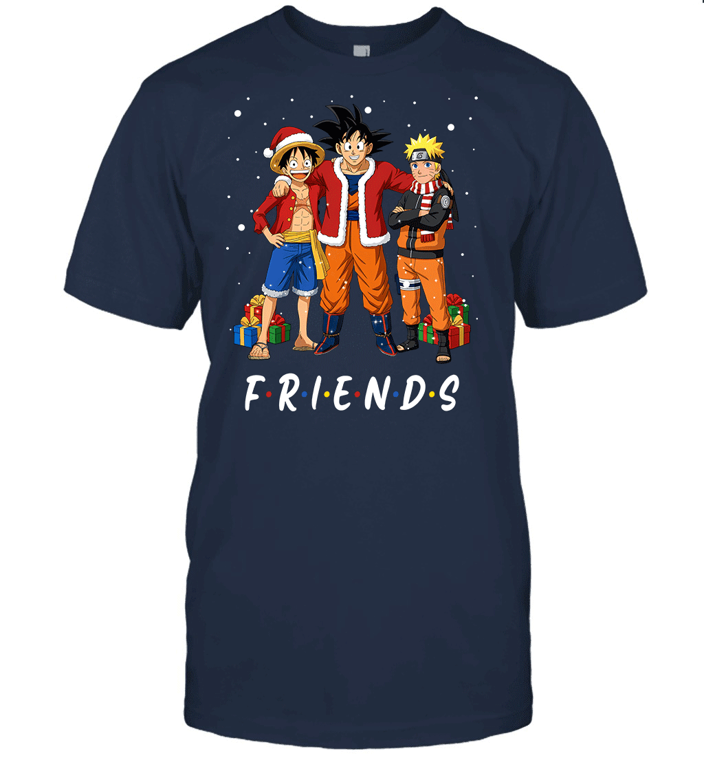 Anime Christmas Friends Goku, Luffy & Naruto Holiday Edition Graphic T-shirt