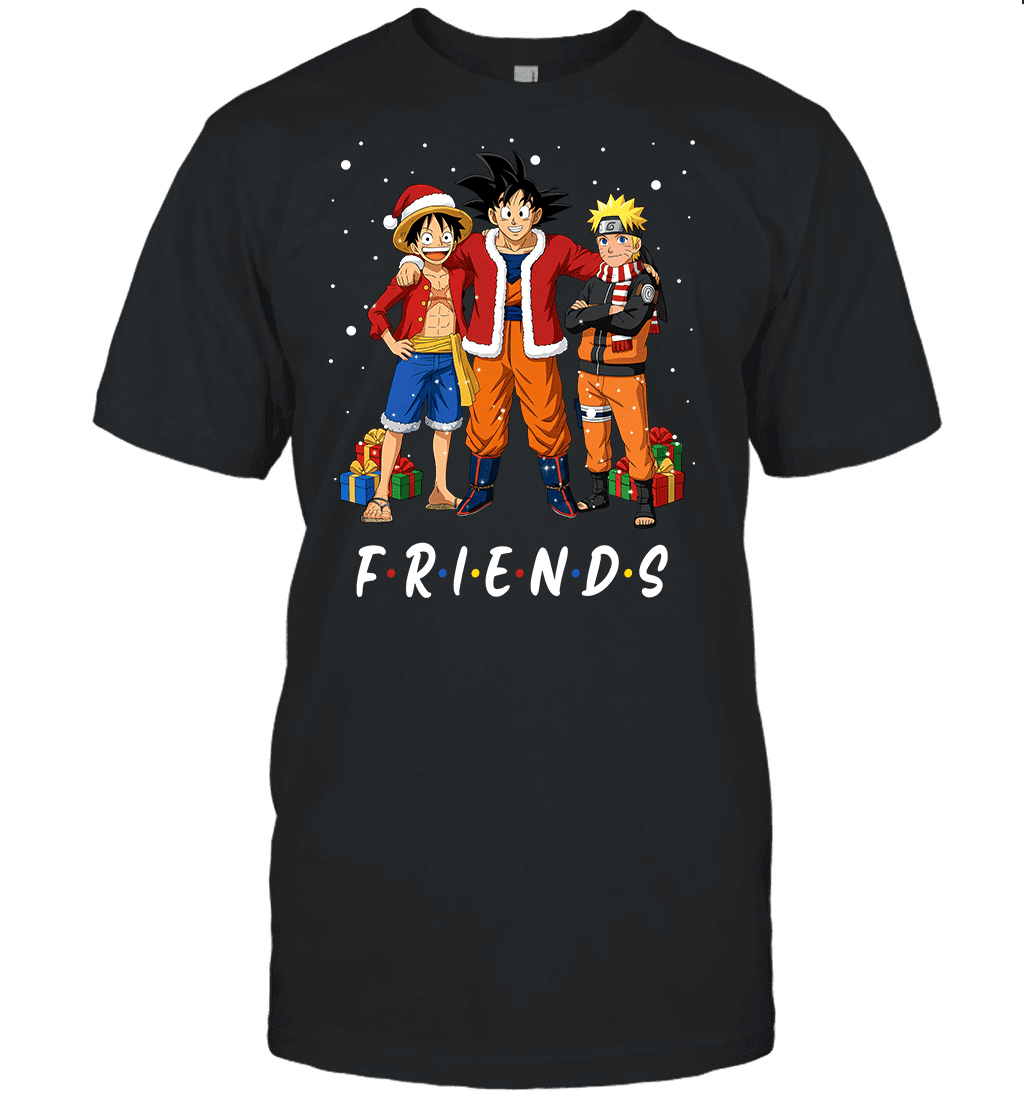 Anime Christmas Friends Goku, Luffy & Naruto Holiday Edition Graphic T-shirt