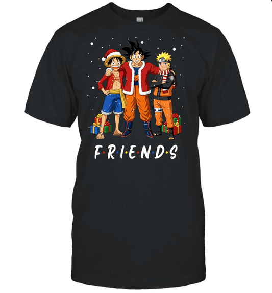 Anime Christmas Friends Goku, Luffy & Naruto Holiday Edition Graphic T-shirt