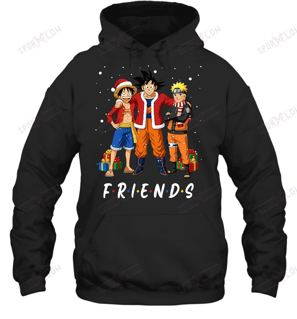 Anime Christmas Friends Goku, Luffy & Naruto Holiday Edition Graphic T-shirt