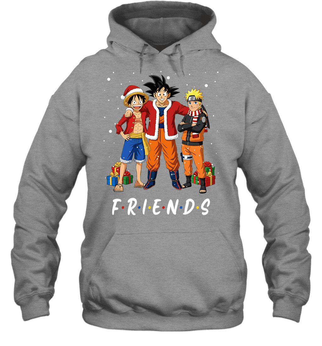 Anime Christmas Friends Goku, Luffy & Naruto Holiday Edition Graphic T-shirt