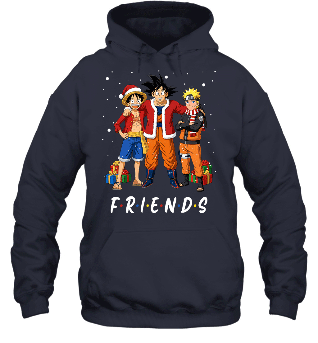 Anime Christmas Friends Goku, Luffy & Naruto Holiday Edition Graphic T-shirt
