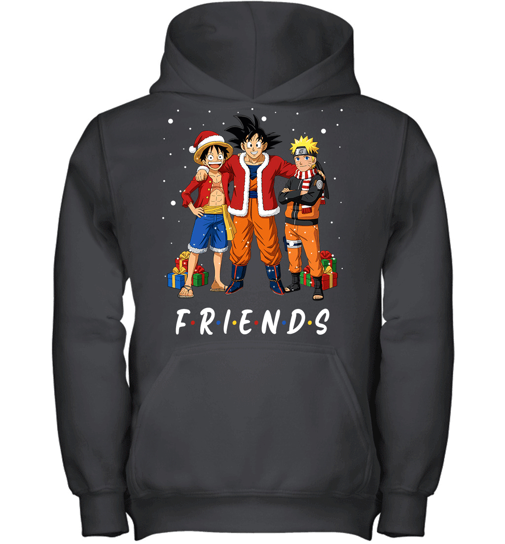Anime Christmas Friends Goku, Luffy & Naruto Holiday Edition Graphic T-shirt
