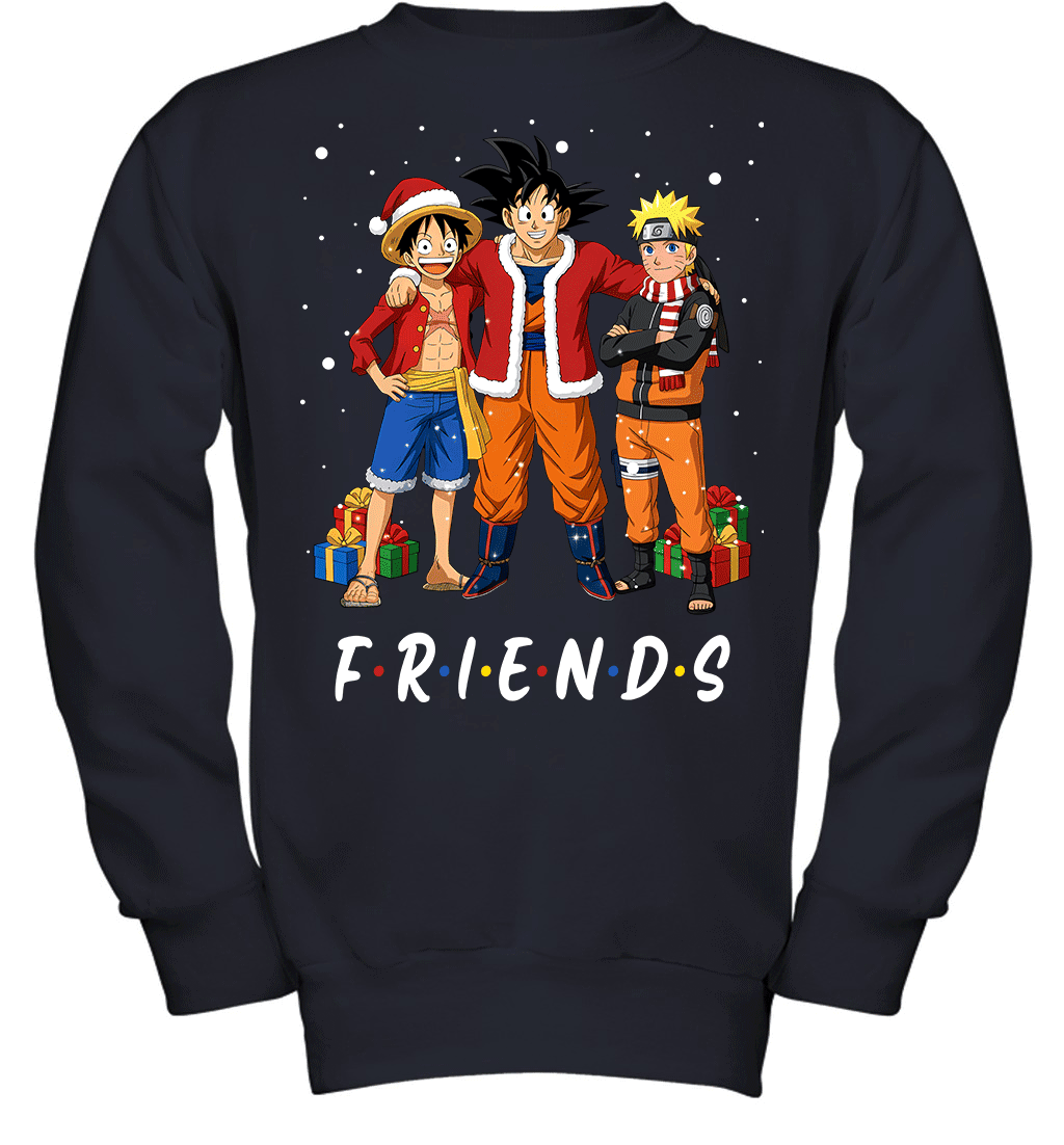 Anime Christmas Friends Goku, Luffy & Naruto Holiday Edition Graphic T-shirt