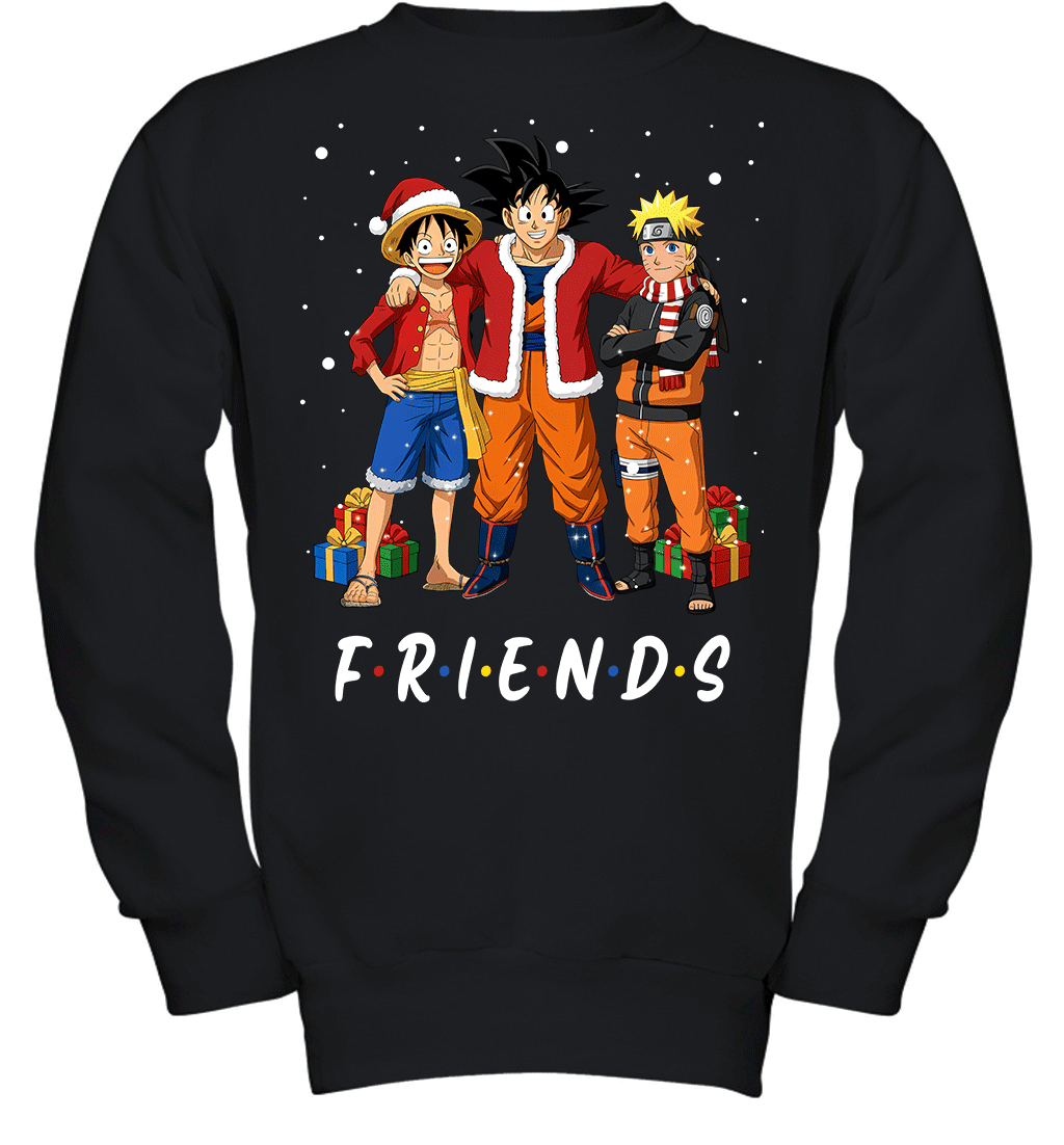 Anime Christmas Friends Goku, Luffy & Naruto Holiday Edition Graphic T-shirt