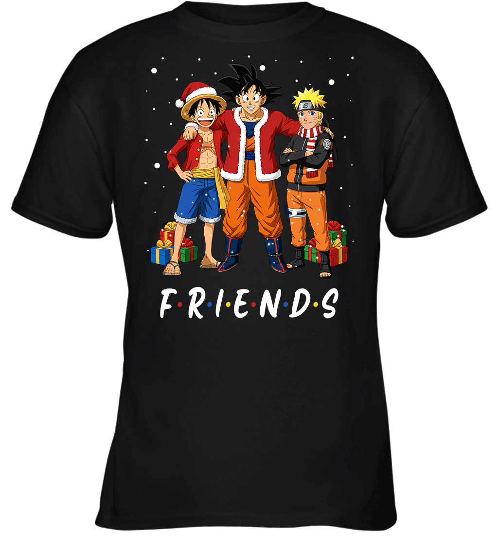 Anime Christmas Friends Goku, Luffy & Naruto Holiday Edition Graphic T-shirt
