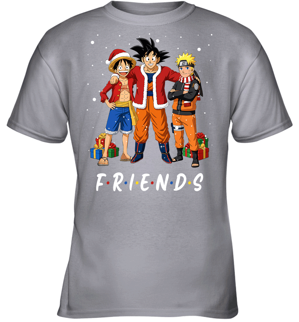 Anime Christmas Friends Goku, Luffy & Naruto Holiday Edition Graphic T-shirt