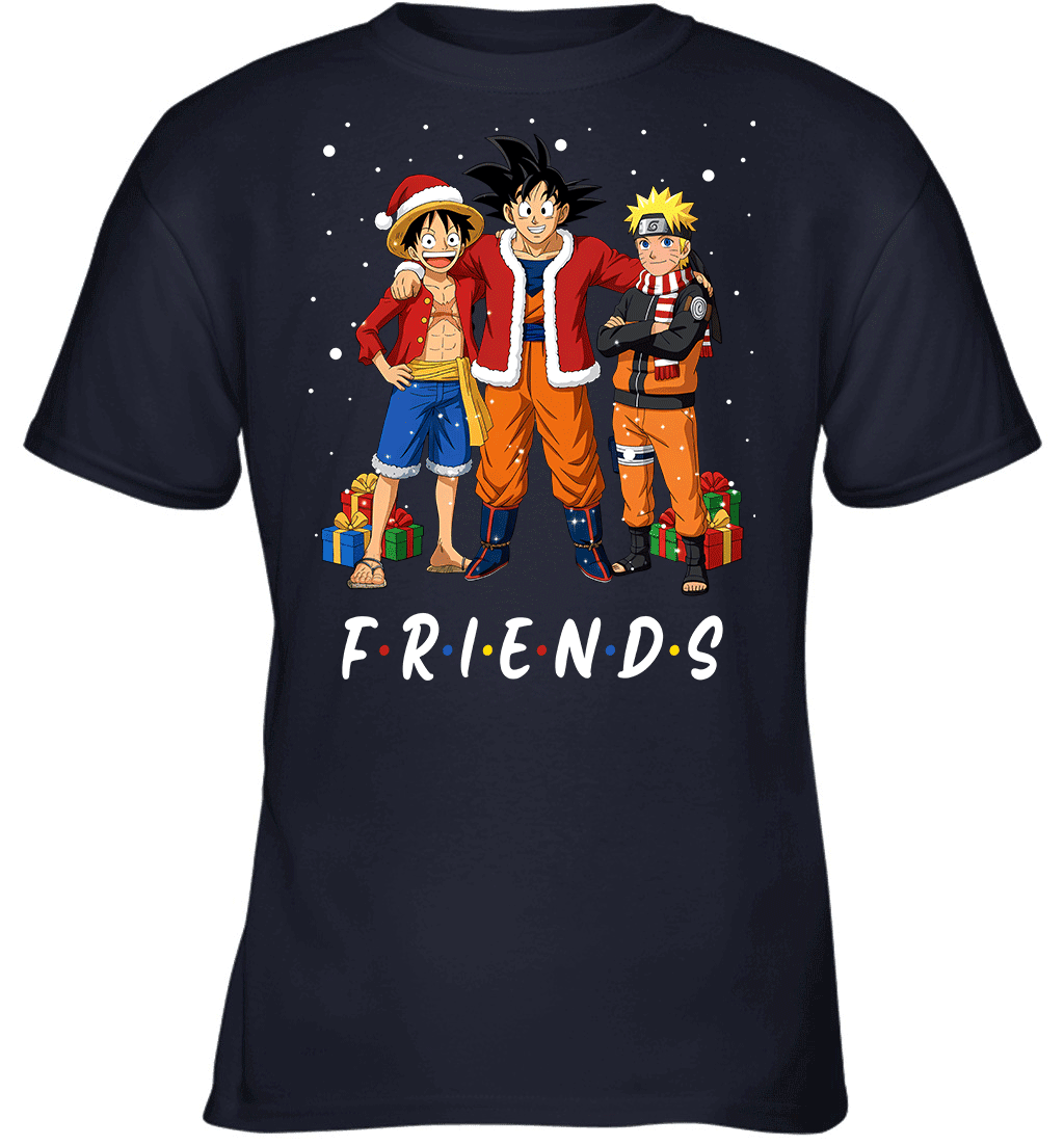 Anime Christmas Friends Goku, Luffy & Naruto Holiday Edition Graphic T-shirt
