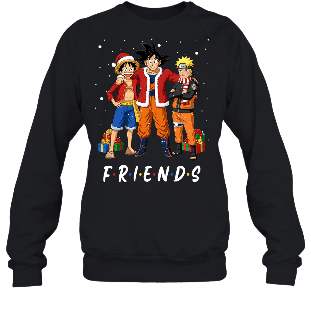 Anime Christmas Friends Goku, Luffy & Naruto Holiday Edition Graphic T-shirt