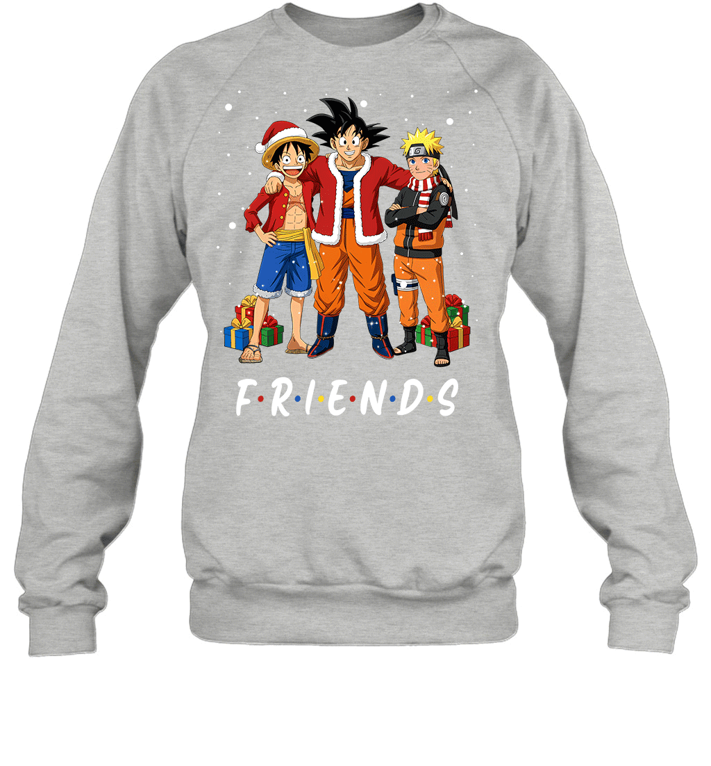 Anime Christmas Friends Goku, Luffy & Naruto Holiday Edition Graphic T-shirt