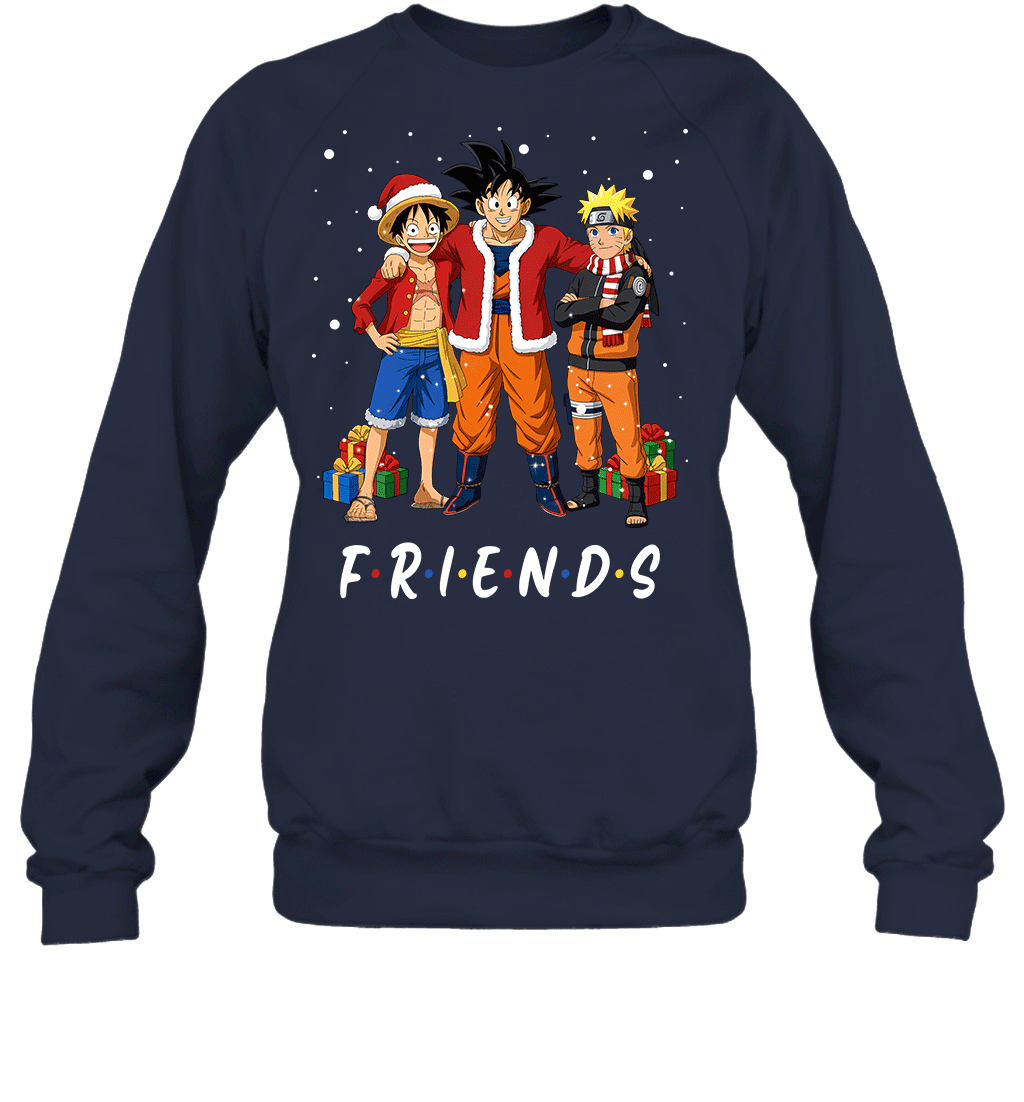 Anime Christmas Friends Goku, Luffy & Naruto Holiday Edition Graphic T-shirt