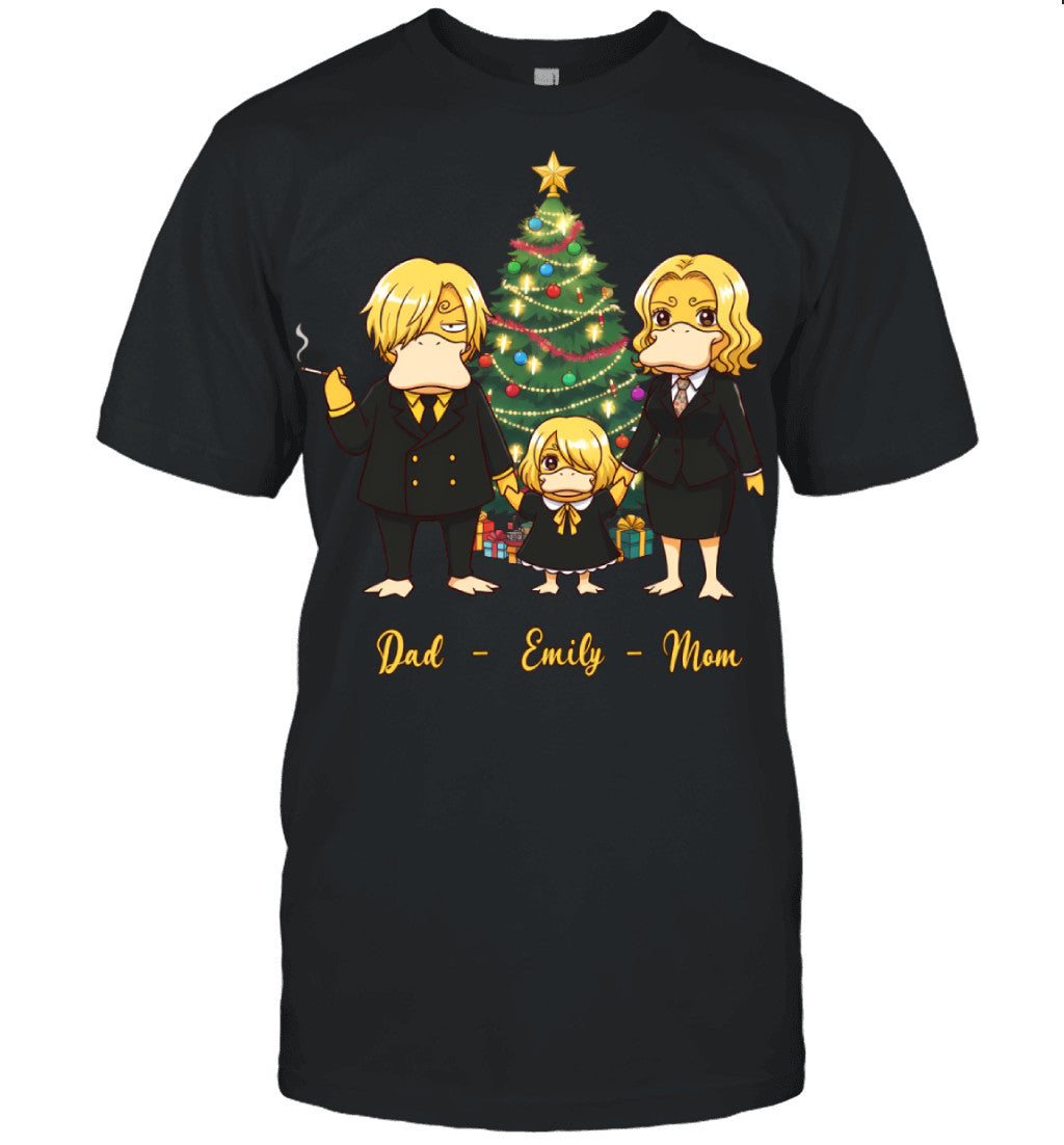 Vinsmoke Sanji x Psyduck Parents & Daughter Custom Name Christmas T-Shirt for Family