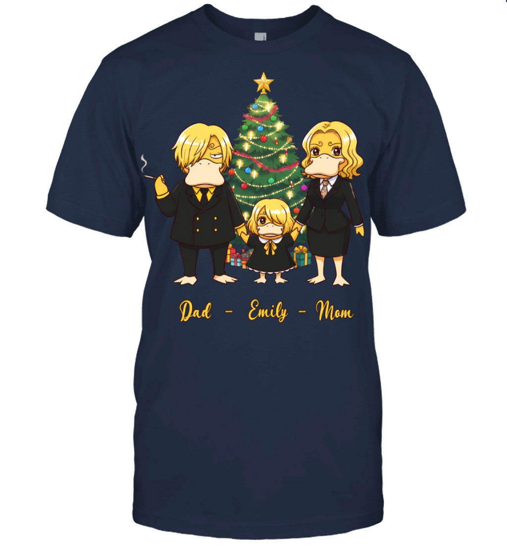 Vinsmoke Sanji x Psyduck Parents & Daughter Custom Name Christmas T-Shirt for Family