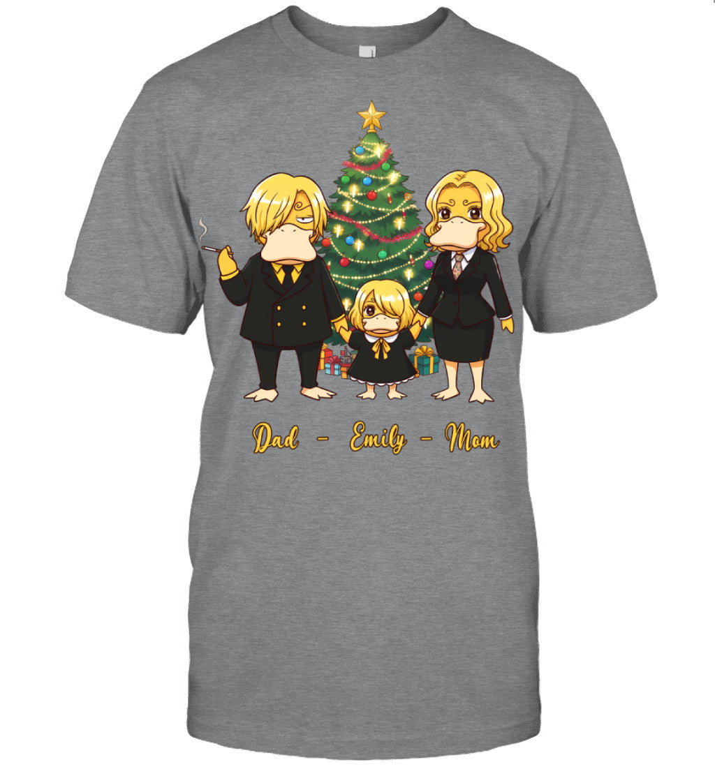 Vinsmoke Sanji x Psyduck Parents & Daughter Custom Name Christmas T-Shirt for Family
