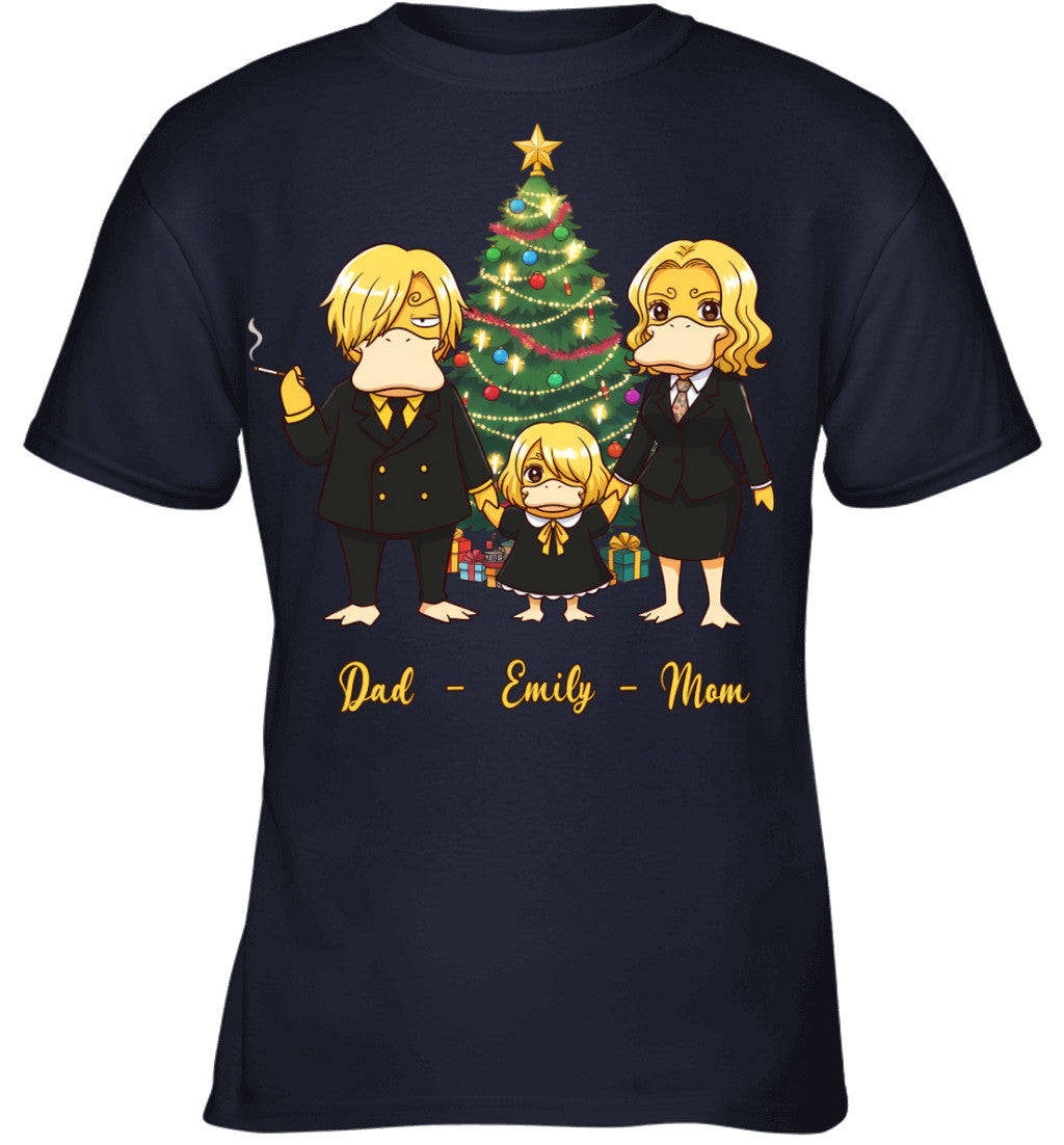 Vinsmoke Sanji x Psyduck Parents & Daughter Custom Name Christmas T-Shirt for Family