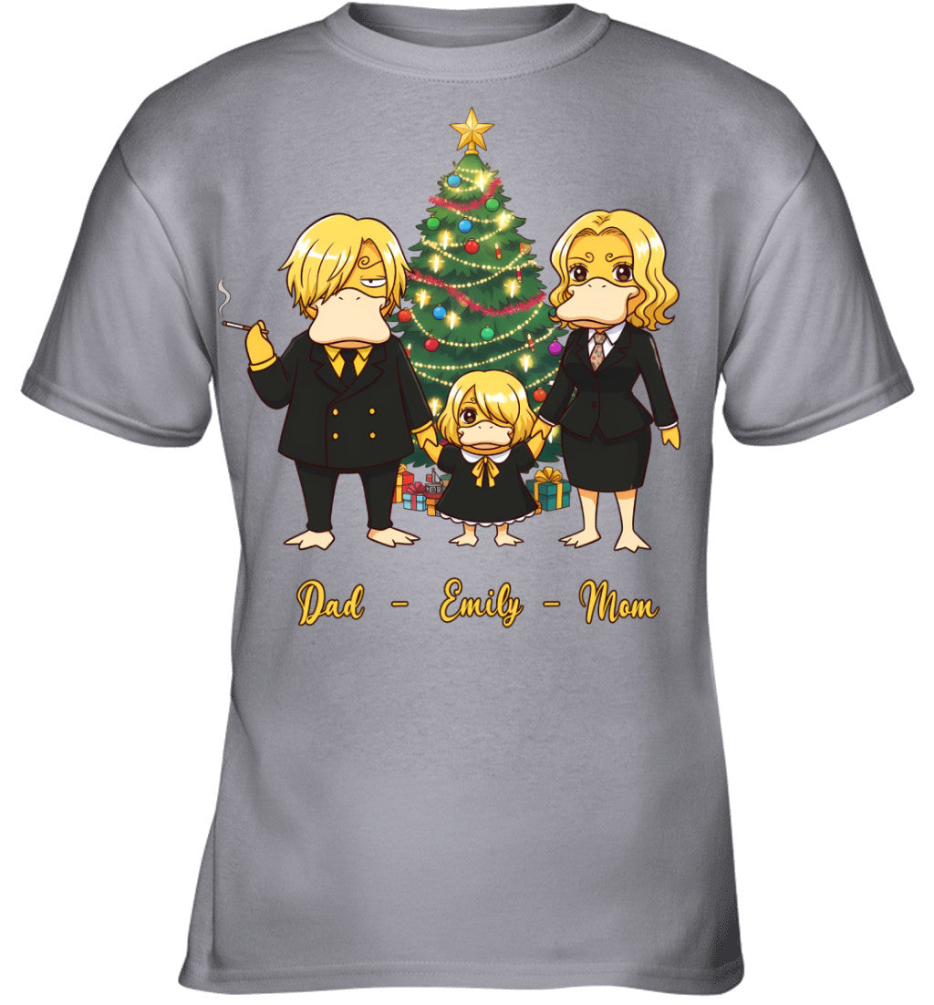 Vinsmoke Sanji x Psyduck Parents & Daughter Custom Name Christmas T-Shirt for Family