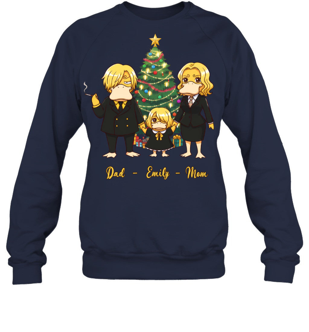 Vinsmoke Sanji x Psyduck Parents & Daughter Custom Name Christmas T-Shirt for Family