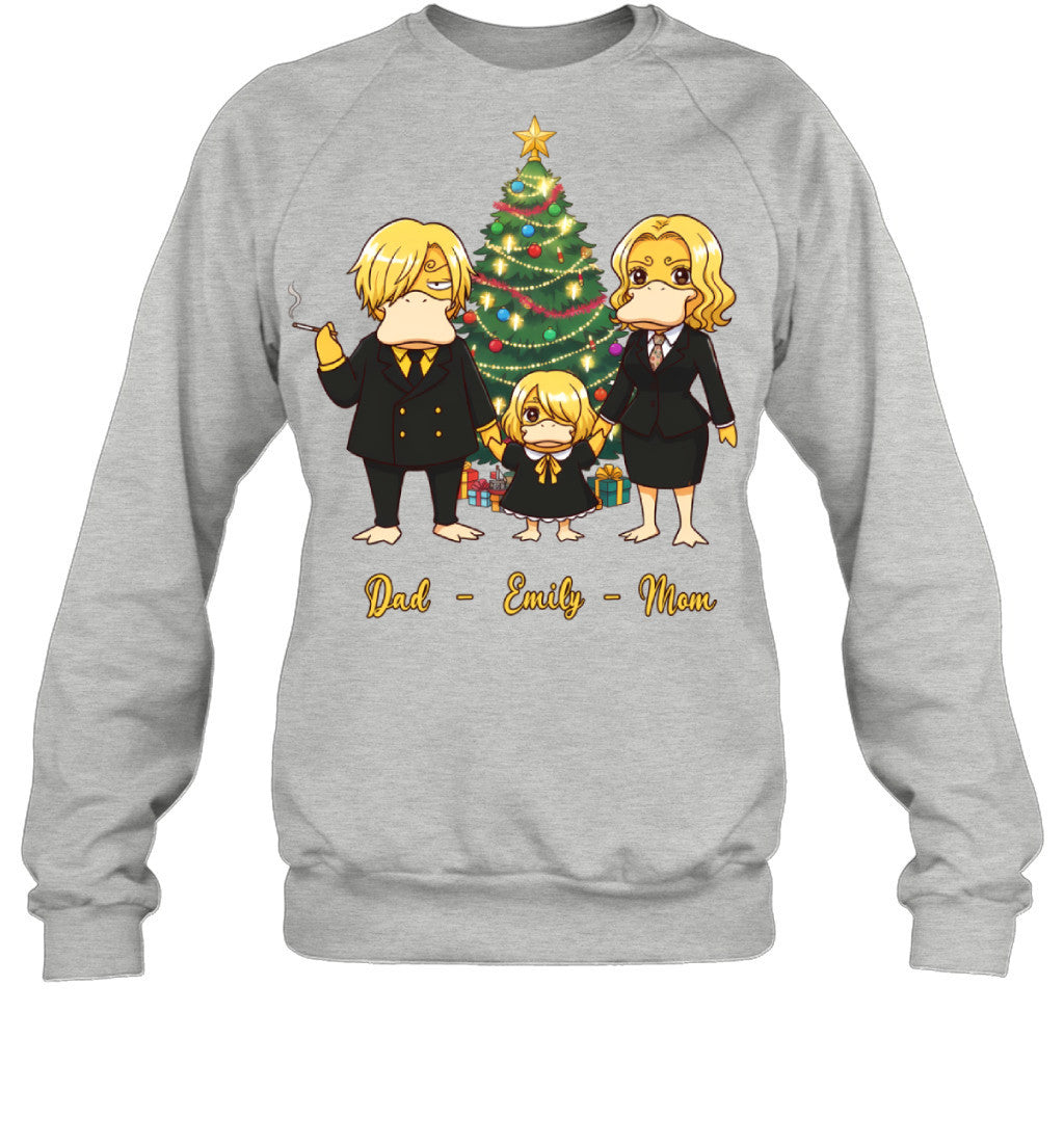 Vinsmoke Sanji x Psyduck Parents & Daughter Custom Name Christmas T-Shirt for Family