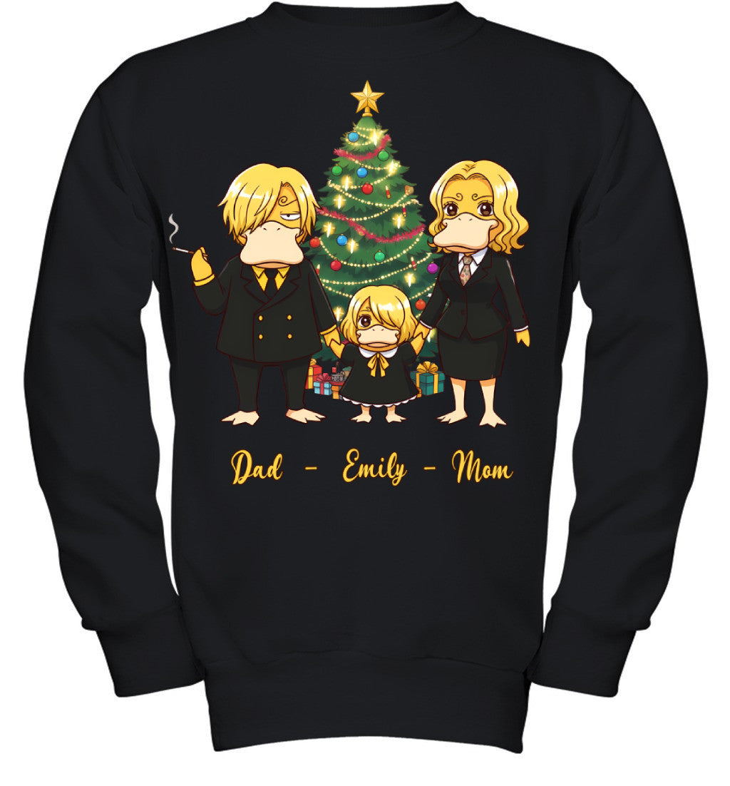Vinsmoke Sanji x Psyduck Parents & Daughter Custom Name Christmas T-Shirt for Family