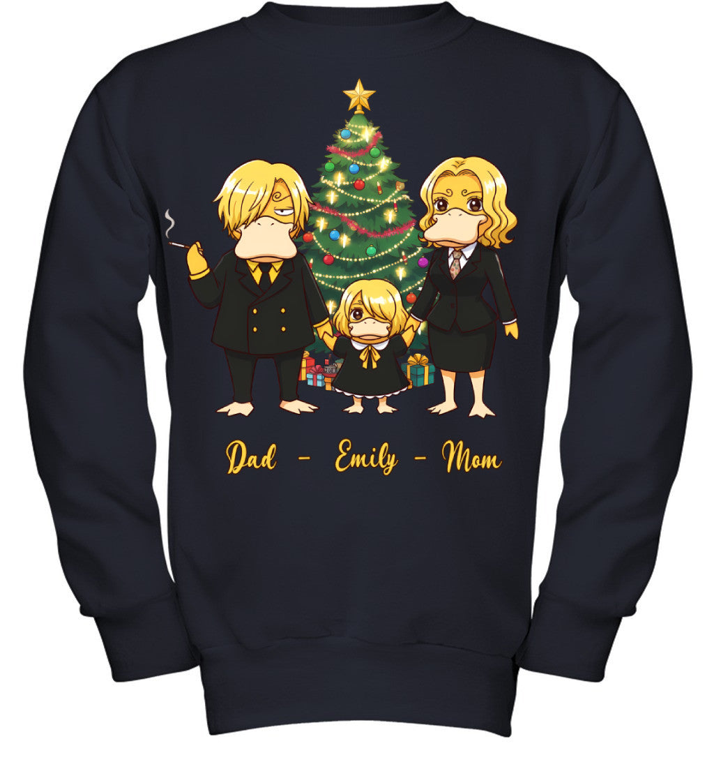 Vinsmoke Sanji x Psyduck Parents & Daughter Custom Name Christmas T-Shirt for Family