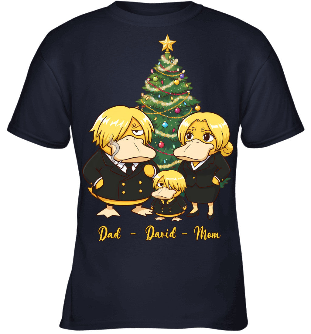 Vinsmoke Sanji x Psyduck Parents & Son Custom Name Christmas T-Shirt for Family
