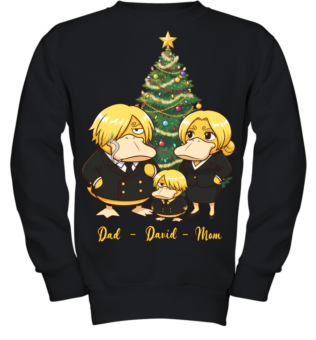Vinsmoke Sanji x Psyduck Parents & Son Custom Name Christmas T-Shirt for Family