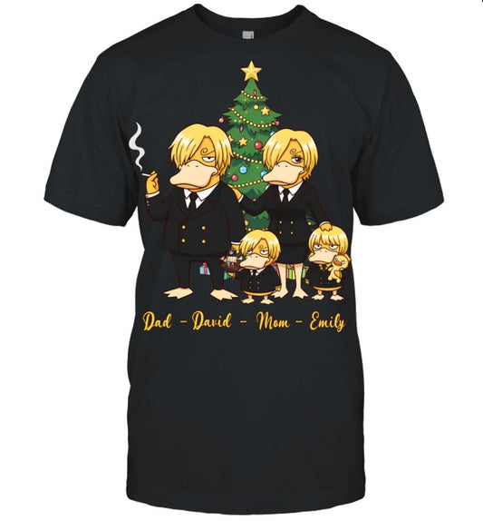 Vinsmoke Sanji x Psyduck Parents & Kids Custom Name Christmas T-Shirt for Family