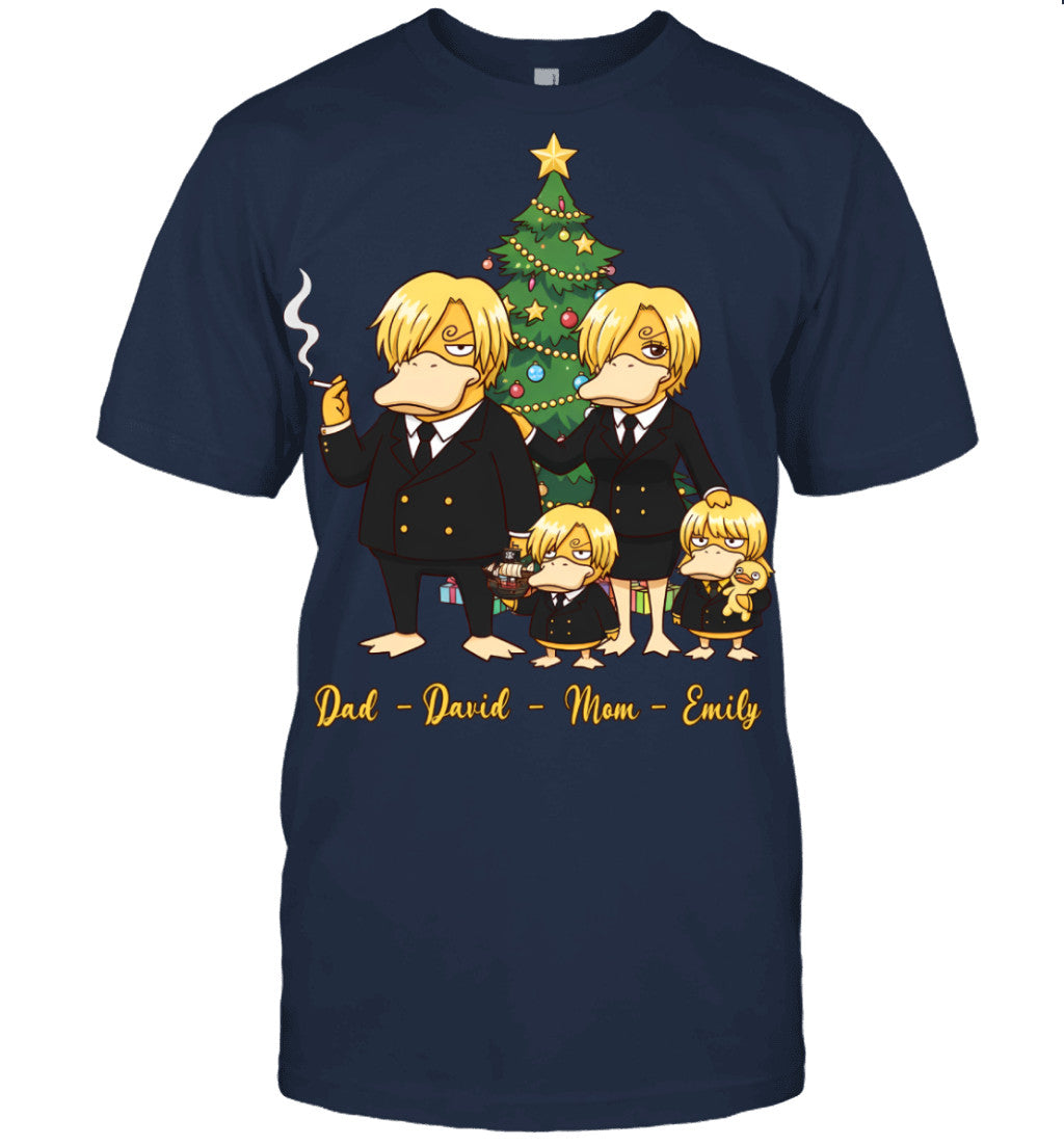 Vinsmoke Sanji x Psyduck Parents & Kids Custom Name Christmas T-Shirt for Family