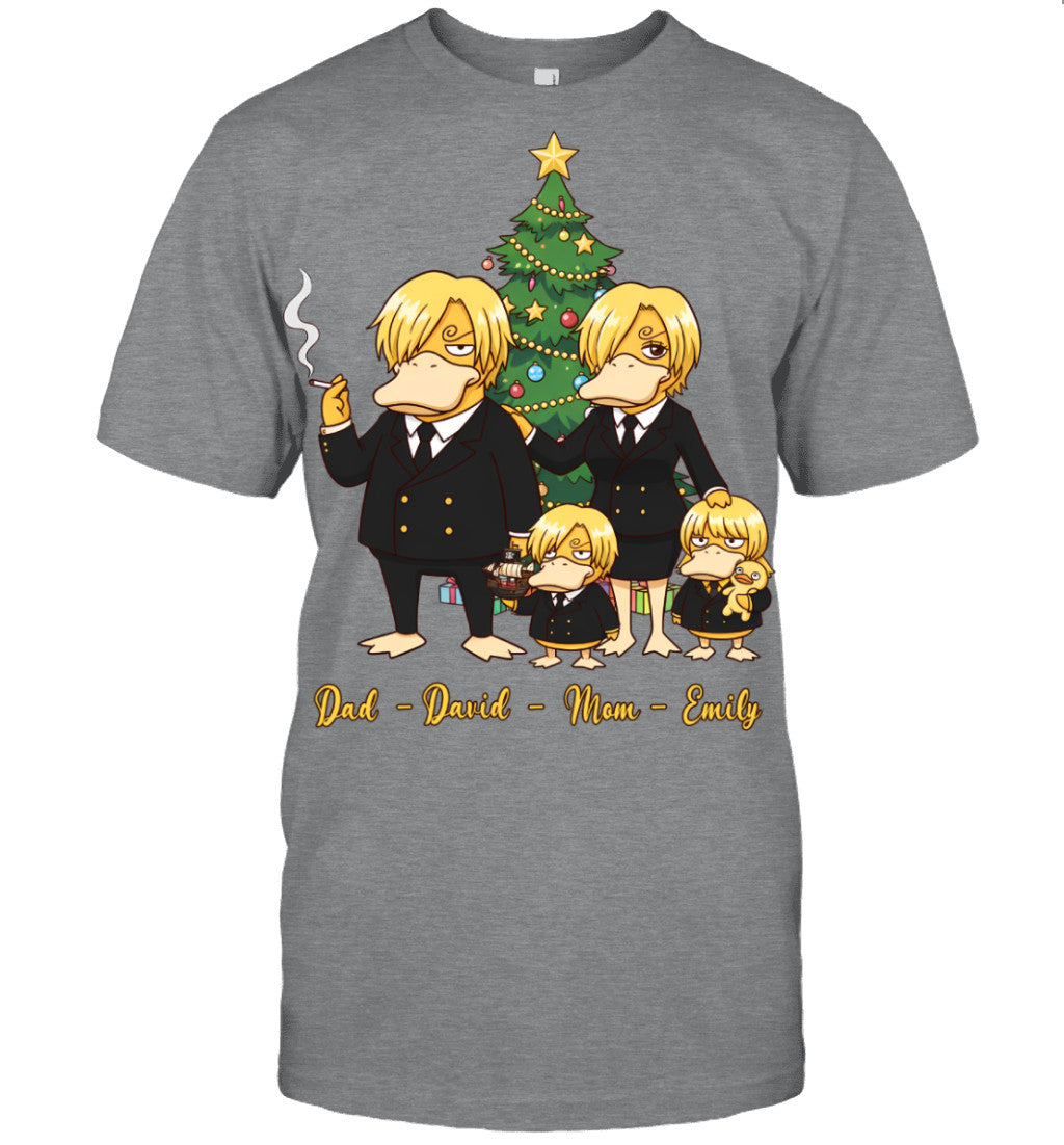 Vinsmoke Sanji x Psyduck Parents & Kids Custom Name Christmas T-Shirt for Family
