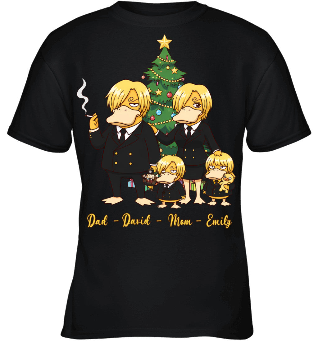 Vinsmoke Sanji x Psyduck Parents & Kids Custom Name Christmas T-Shirt for Family