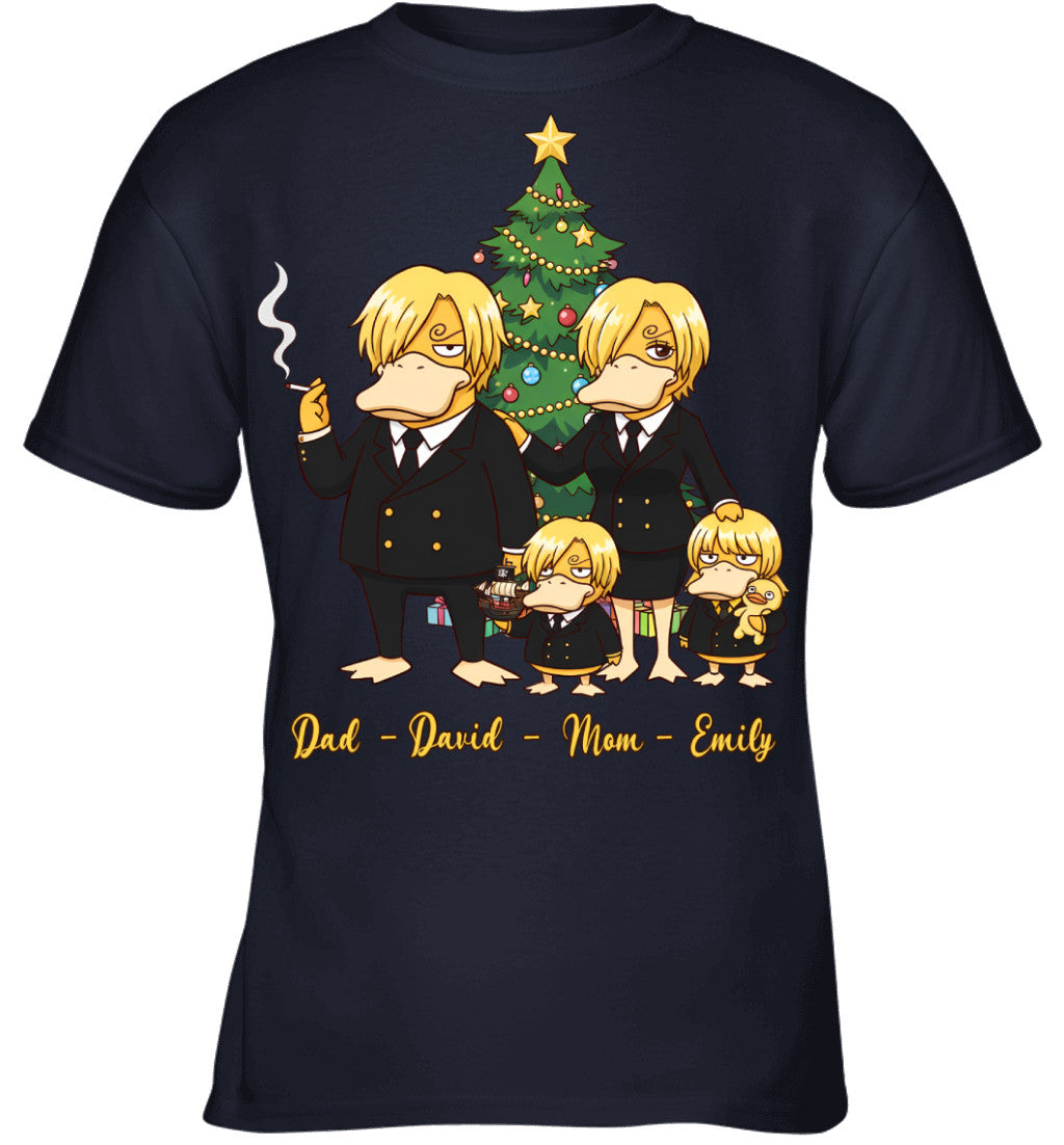 Vinsmoke Sanji x Psyduck Parents & Kids Custom Name Christmas T-Shirt for Family