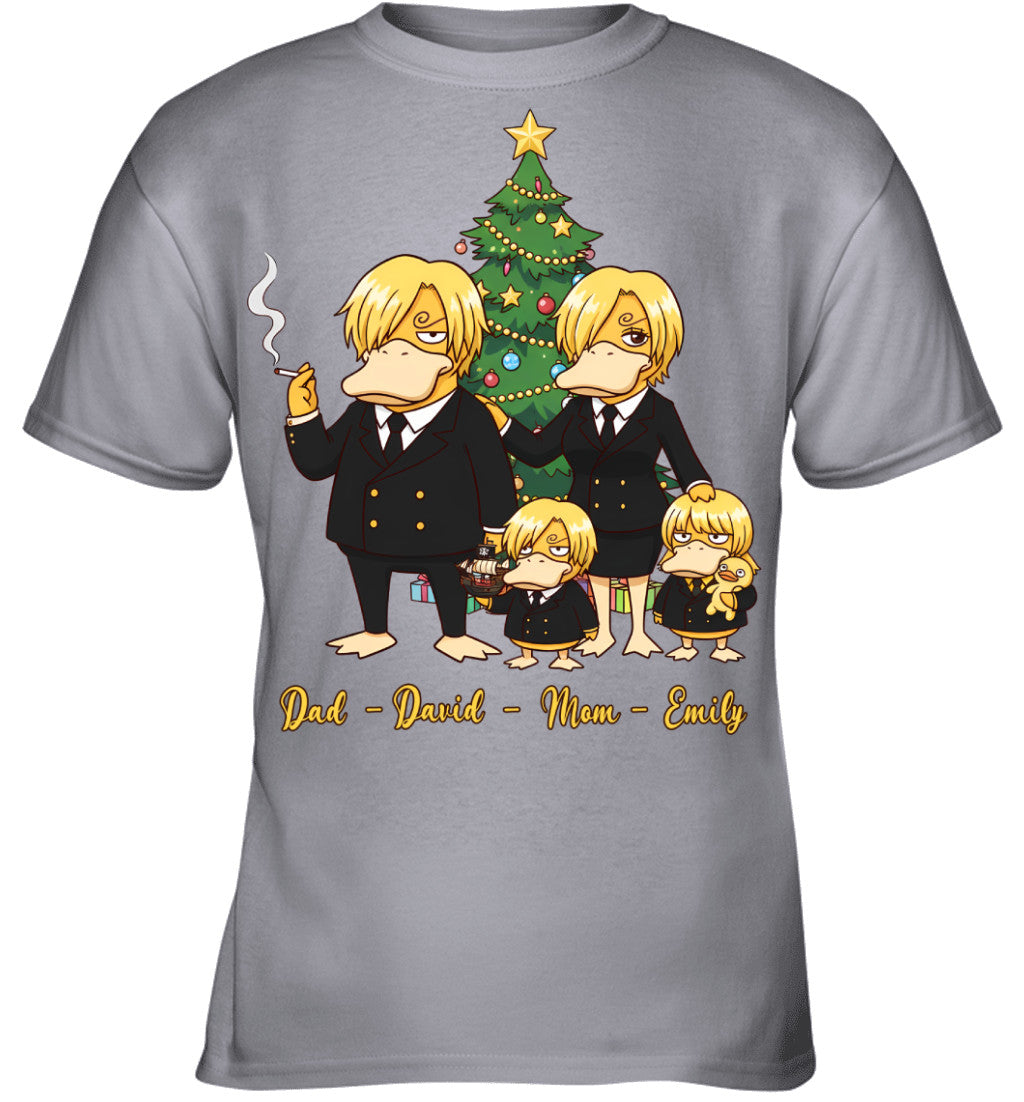 Vinsmoke Sanji x Psyduck Parents & Kids Custom Name Christmas T-Shirt for Family